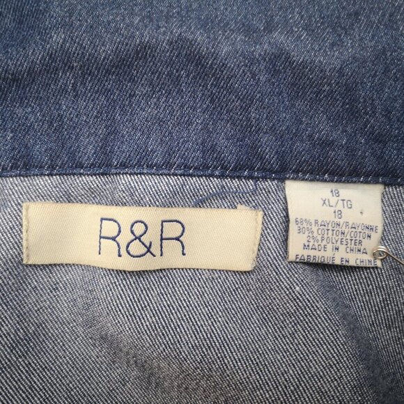 R&R Ladies Size XL (18) Full Zip Straight Fit Blue Jean Jacket - Picture 3 of 11